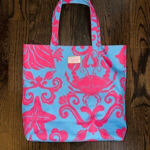 Lilly Pulitzer Pink and Turquoise Canvas Tote - Coastal Motif